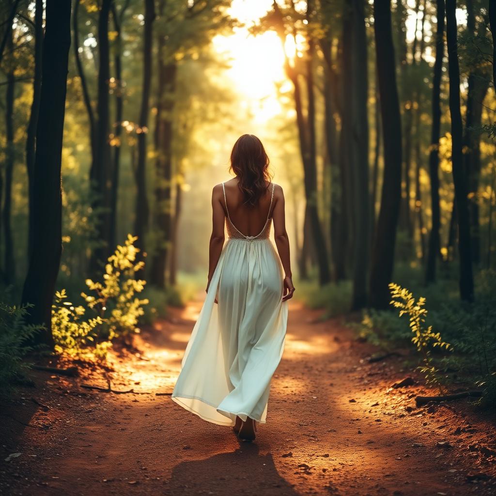 Walking through a forest path
